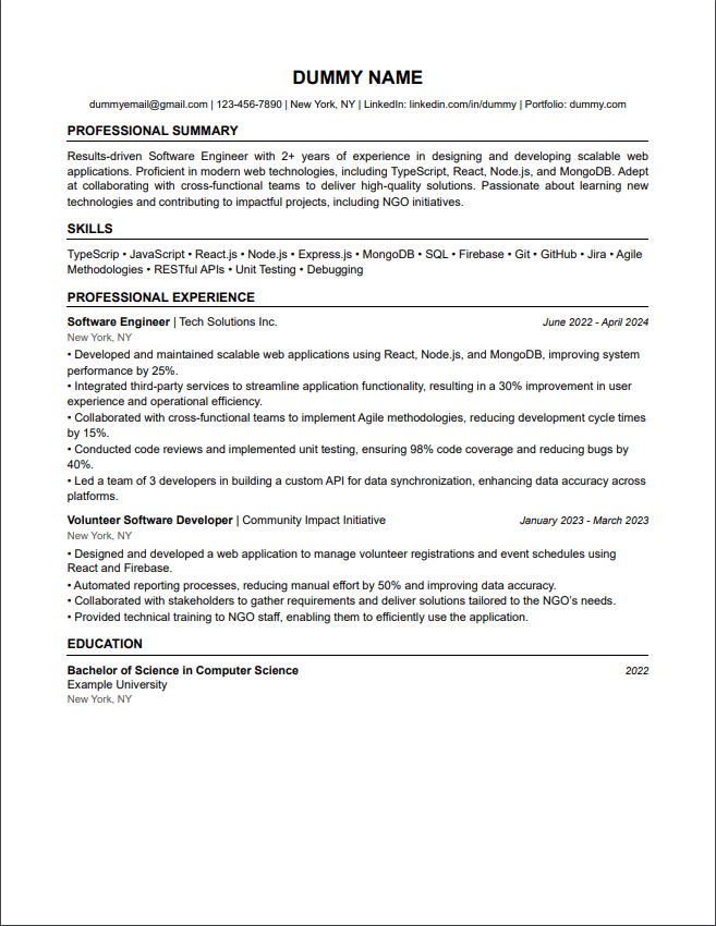 Classic template preview